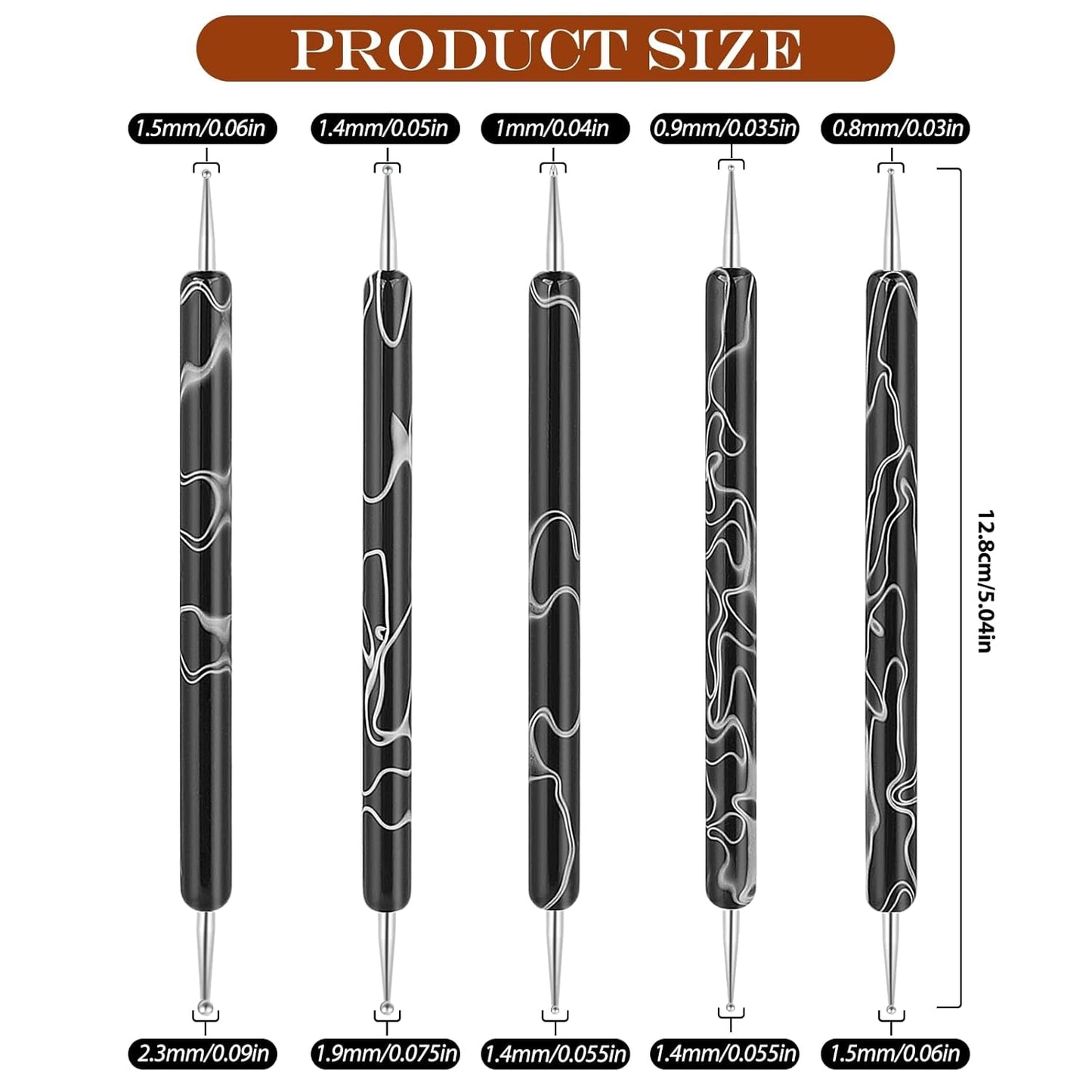 5 piezas Nail Design Dotting Tools Nagelkunst Werkzeug Nagelpunkt Pinsel Punktierung Stift Marbleizing Werkzeug Für Nagelack Maniküre, Schwarz