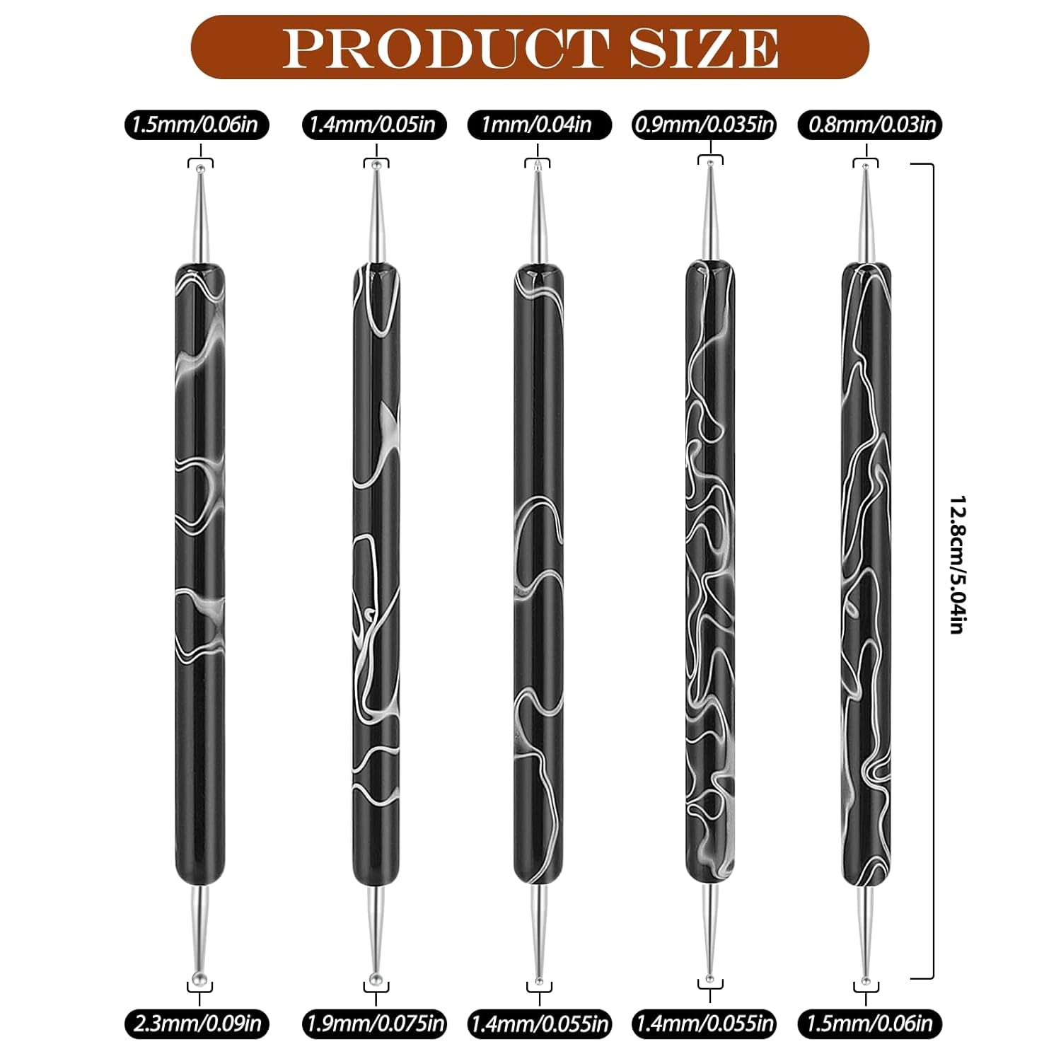 5 piezas Nail Design Dotting Tools Nagelkunst Werkzeug Nagelpunkt Pinsel Punktierung Stift Marbleizing Werkzeug Für Nagelack Maniküre, Schwarz