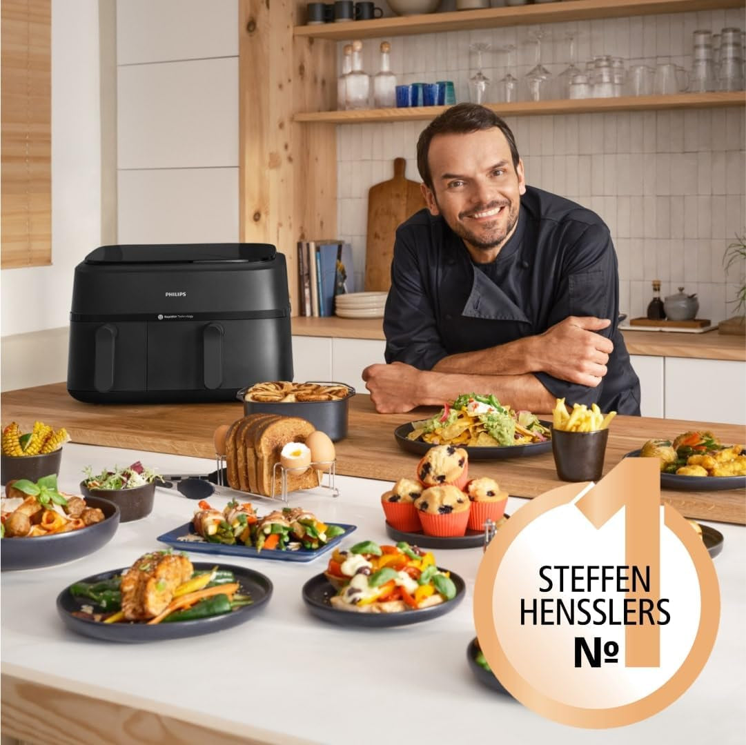 Philips Airfryer Dual Basket Serie 3000 con set de desayuno, 9 litros, 2 cajones Electrodomésticos Naty Shop