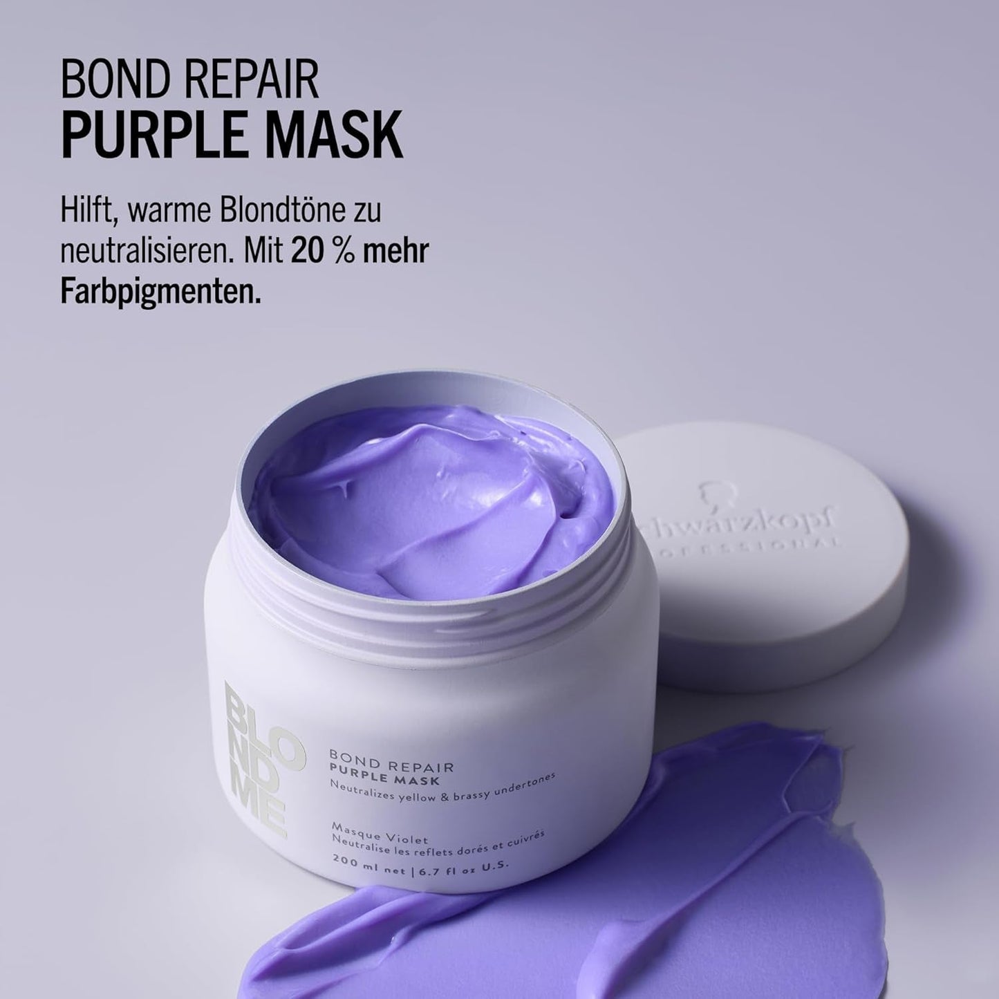 Schwarzkopf Professional BLONDME Bond Repair Purple Mask Mascarilla para cabello frío Neutraliza los tonos amarillos para cabellos teñidos, decolorados y claros Acondicionador profundo y fortalecedor 200 ml Mascarilla capilar Naty Shop