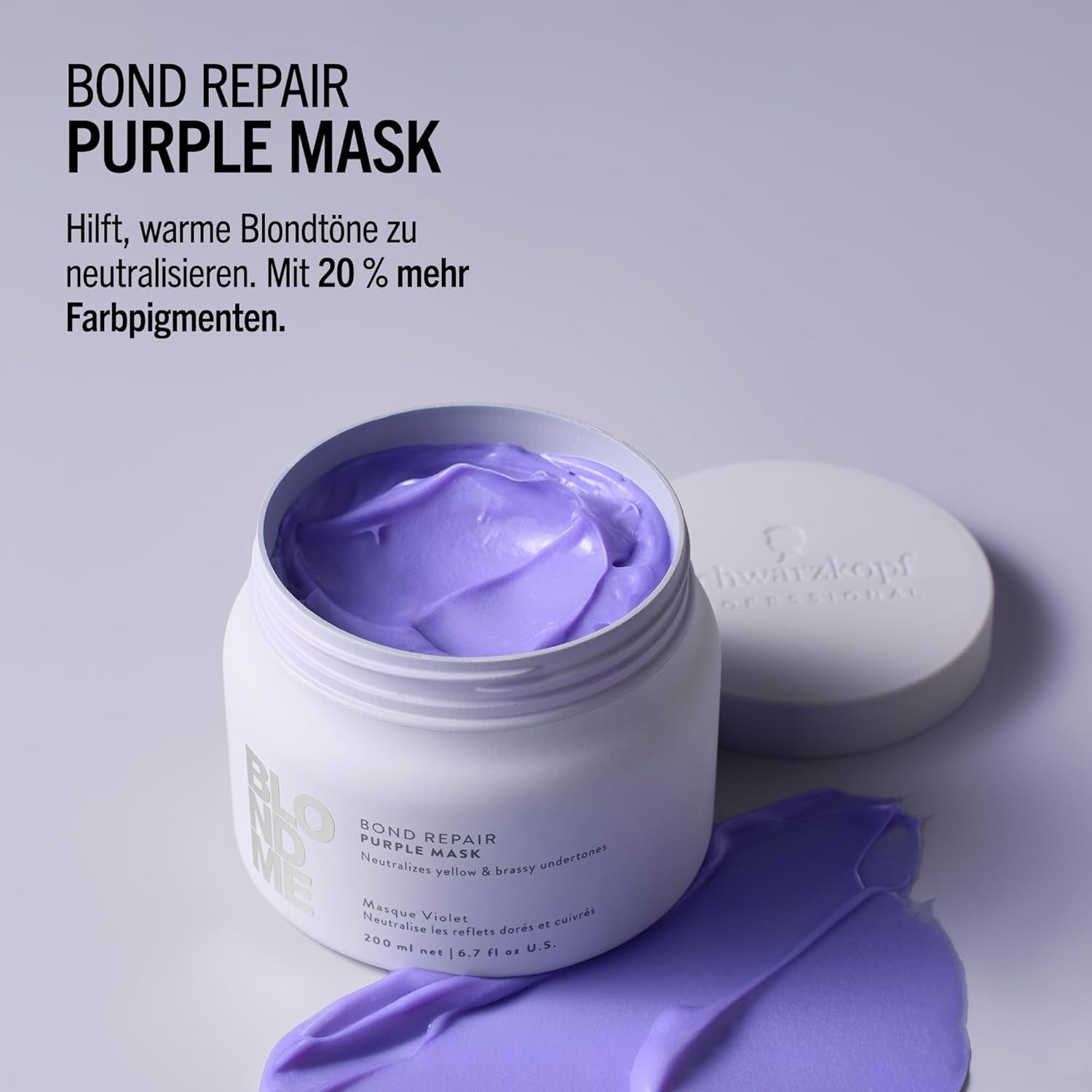 Schwarzkopf Professional BLONDME Bond Repair Purple Mask Mascarilla para cabello frío Neutraliza los tonos amarillos para cabellos teñidos, decolorados y claros Acondicionador profundo y fortalecedor 200 ml Mascarilla capilar Naty Shop