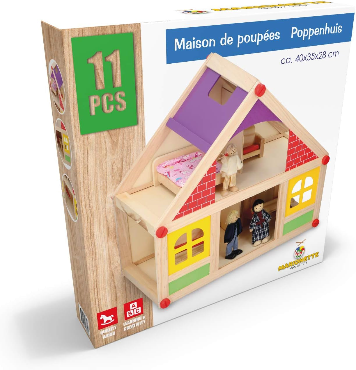 Marionetas de Madera - Casa de muñecas de madera con muebles y muñecos - 11 piezas Casas de Muñecas Naty Shop