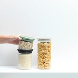 Brabantia - Recipiente de Vidrio Apilable con Tapa - Set de 3 - Conservación de Alimentos - Mantiene los Alimentos Frescos por Más Tiempo - Junta de Silicona - Apto para Lavavajillas - Gris Oscuro/Gris Claro/Verde Jade - Cajas de Conservación de Alimentos 0,3L/0,6L/1,1L Naty Shop