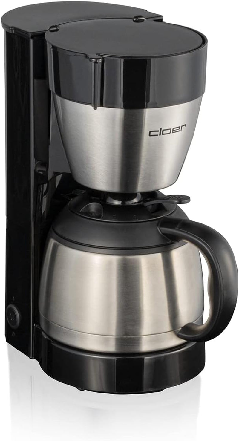 Cloer 5009 Cafetera espresso con filtro Keep Warm para hasta 8 tazas, 800 W, con jarra aislada de acero inoxidable, taza de filtro 1x4, color negro