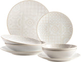 MÄSER 935079 Vajilla Vintage Moderna para 2, Diseño Morisco, Servicio de Mesa de 8 Piezas, Platos y Cuencos de Cerámica de Alta Calidad, Gres, Blanco