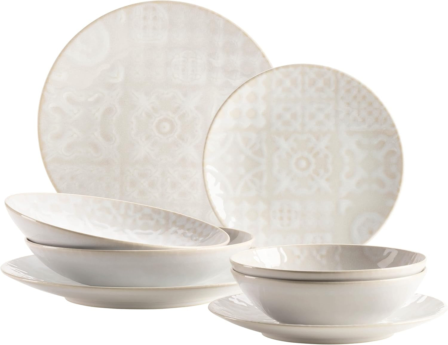 MÄSER 935079 Vajilla Vintage Moderna para 2, Diseño Morisco, Servicio de Mesa de 8 Piezas, Platos y Cuencos de Cerámica de Alta Calidad, Gres, Blanco