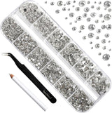 Beadsland 2500 piezas de piedras de cristal para decoración de uñas con parte trasera plana, piedras preciosas para trabajos manuales de 8 tamaños SS4 ~ SS30 con pinzas y puntas (Kristall Weiss)