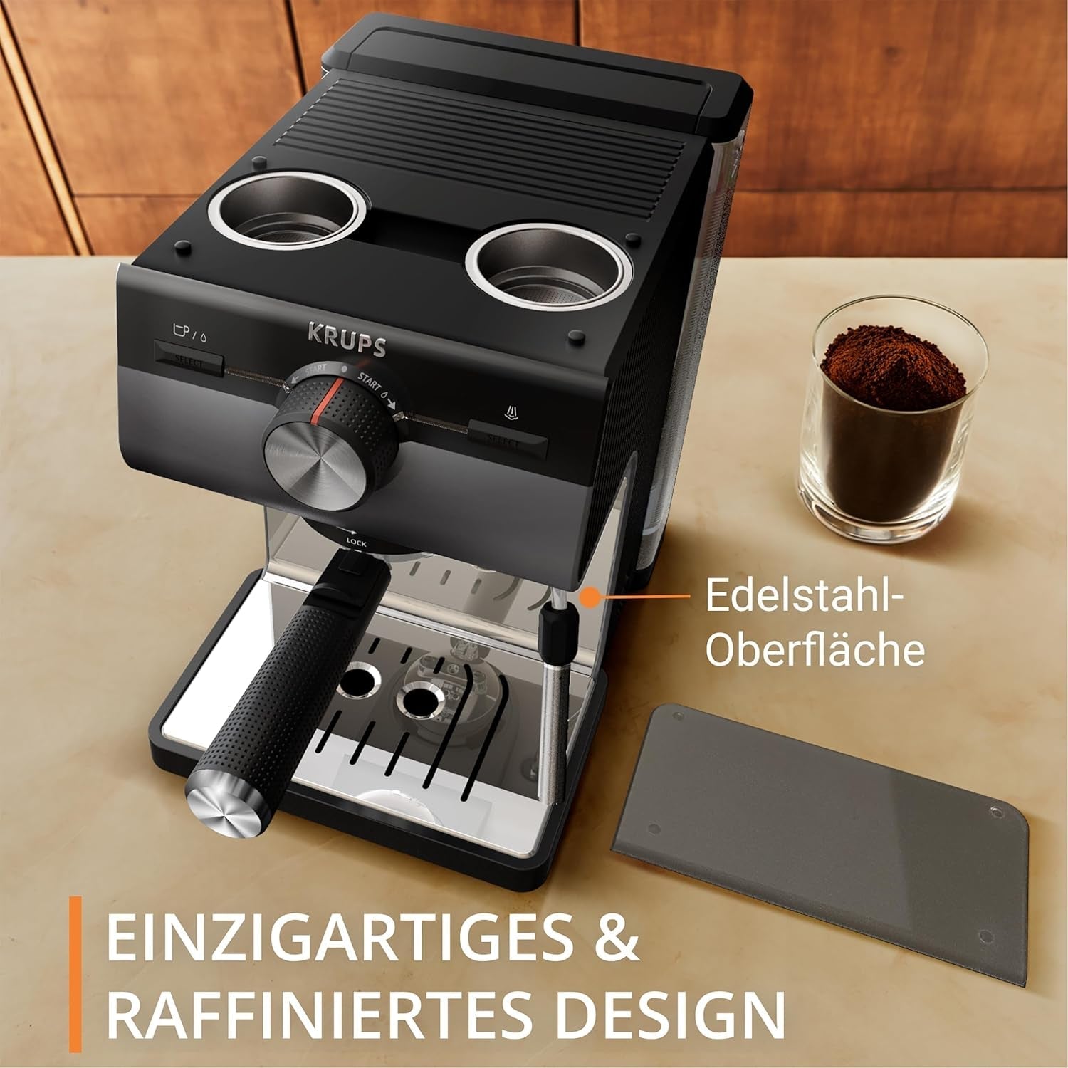 Cafetera espresso KRUPS Authentic+, 15 bar, funcionamiento intuitivo, diseño sofisticado, boquilla de vapor, accesorios ampliados incluidos, Bullet Dark silver/Acero inoxidable, XP384G10