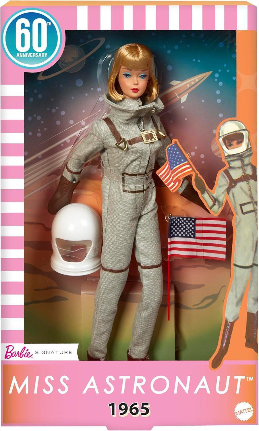 Mattel Barbie Miss Astronauta Muñeca coleccionable con traje plateado, botas espaciales y accesorio para casco, reproducción vintage del original de 1965, JBJ48 Naty Shop Dolls Título predeterminado