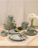 GBhome Juego de vajilla de cerámica para 6 personas, 18 piezas, vajilla de porcelana hecha a mano con esmalte reactivo, apto para microondas y lavavajillas, juego de cuencos y platos
