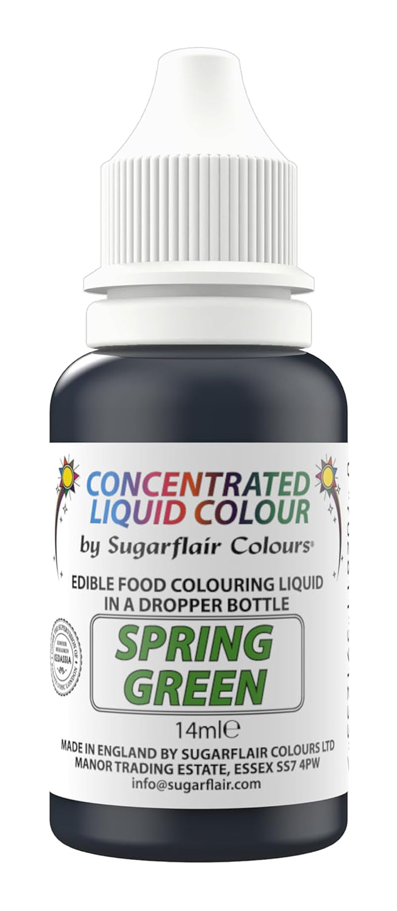 Sugarflair - Gotas comestibles líquidas de color verde primavera - Color alimentario de crema de mantequilla con pasta de azúcar - Aerógrafo - 14 ml