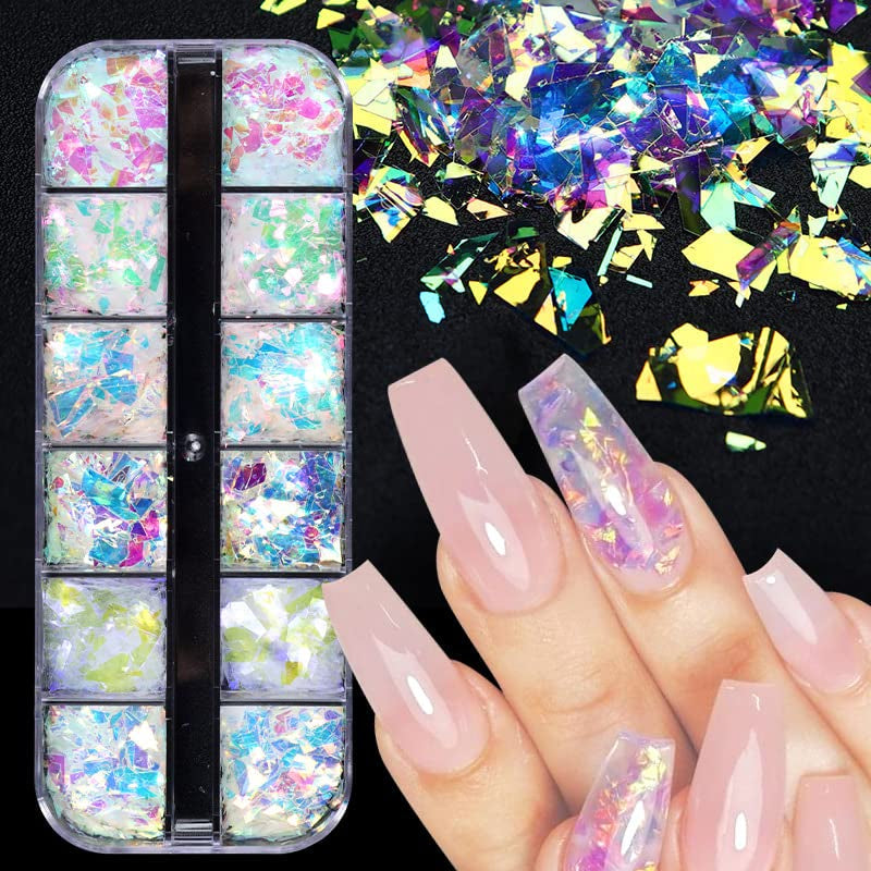 JMEOWIO Nail Glitter 12 Rejillas Sirena Nail Art Decoración Accesorios Diseño de Uñas