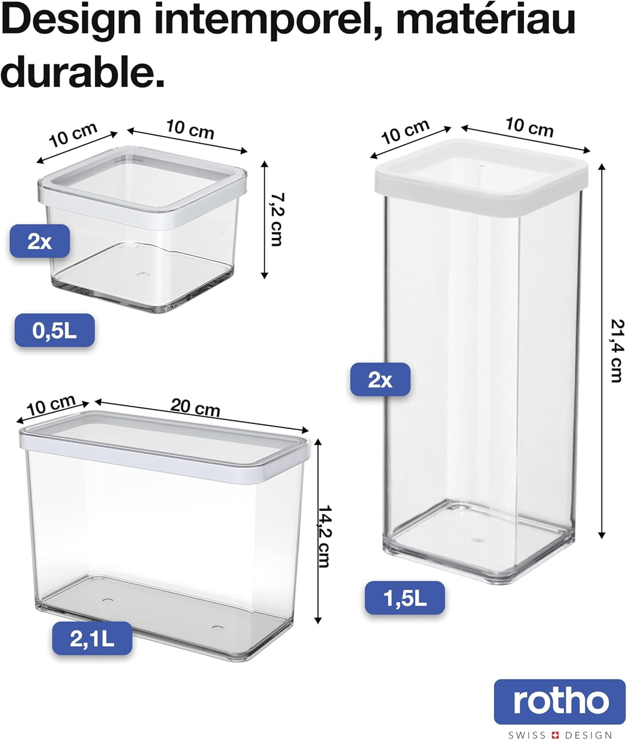 Rotho Loft Juego de 5 Botes de Conservación con Tapa, Varios Tamaños, Plástico Alimentario (PP) Sin BPA, Transparente/Rojo, (21,4 x 21,4 x 23,5 cm) Cajas para Conservar Alimentos Naty Shop