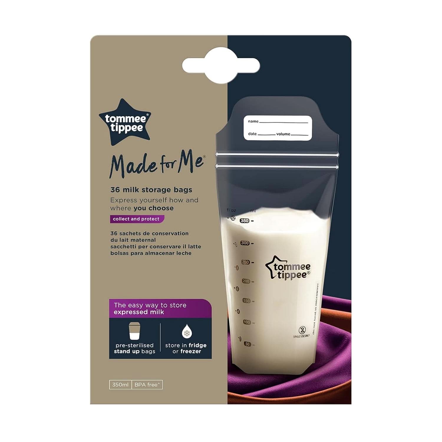 Tommee Tippee Closer to Nature Bolsas para conservar leche materna, preesterilizadas, 350 ml Accesorios Alimentación y Lactancia Bebe Naty Shop
