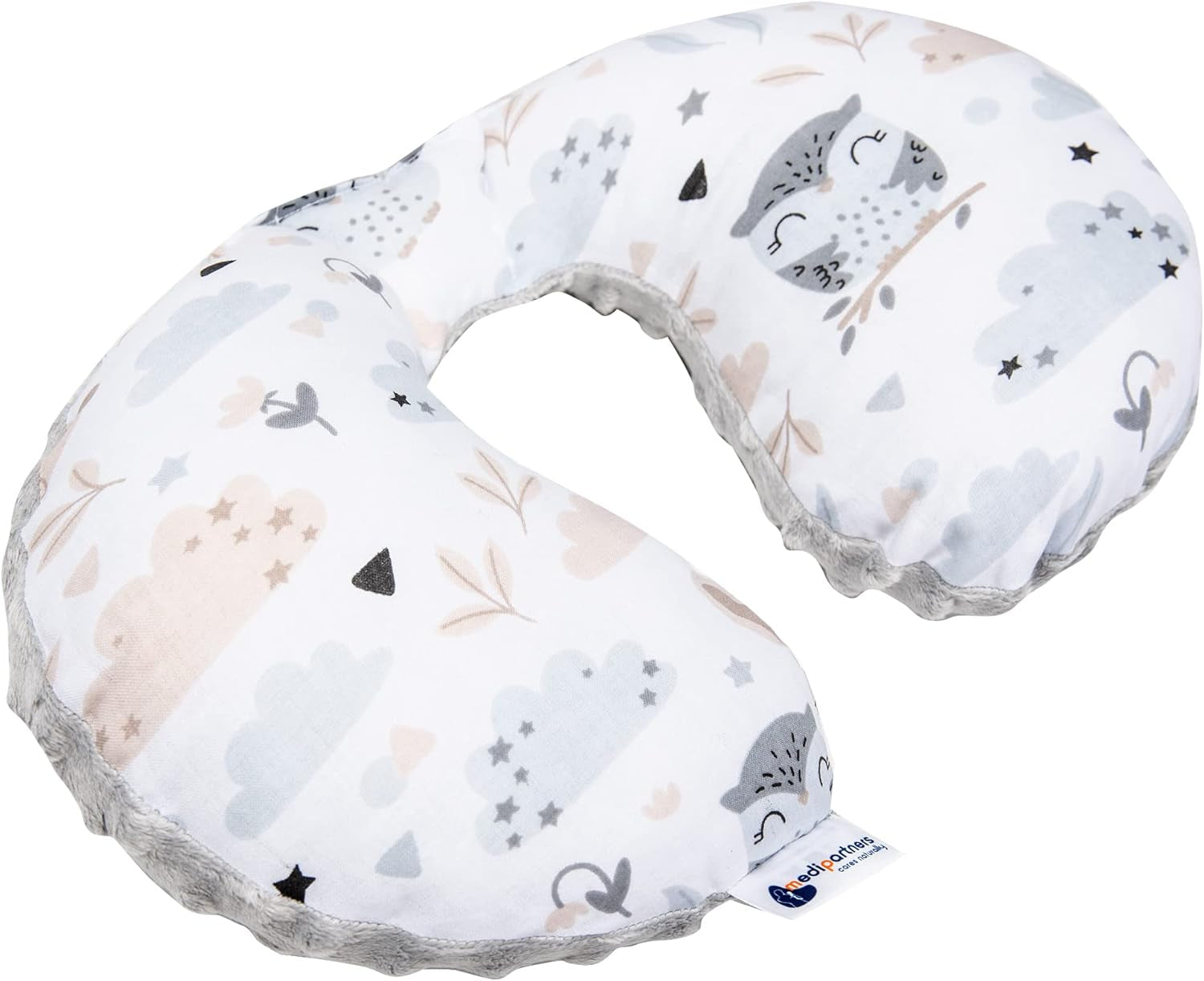 Medi Partners Almohada para el cuello para bebé Soporte para el cuello 100% algodón/Minky Almohada para el cuello para bebé para cochecito de coche Viajes Viajes Dormir Almohada para el cuello Snooze Roll (REH con Minky gris) Almohadas ortopédicas cervicales Naty Limpieza de tiendas con Minky gris