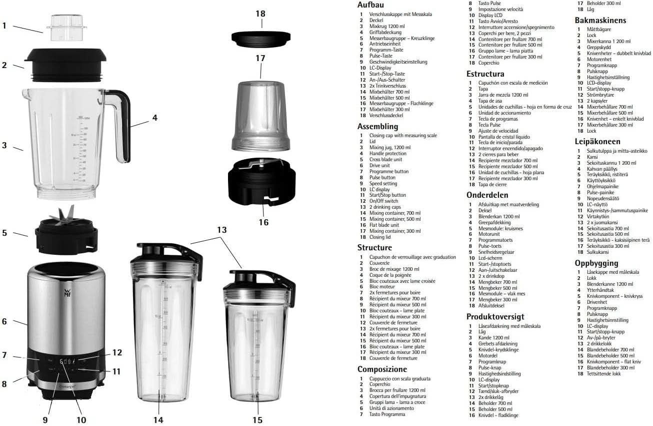 WMF Kult Pro Batidora multifunción Hochleistungsmixer, 30.000 U/Min, batidora, batidora de pie, función Ice-Crush, 4 mezcladores Inkl. Togo-Verschluss Cocina Tienda Naty