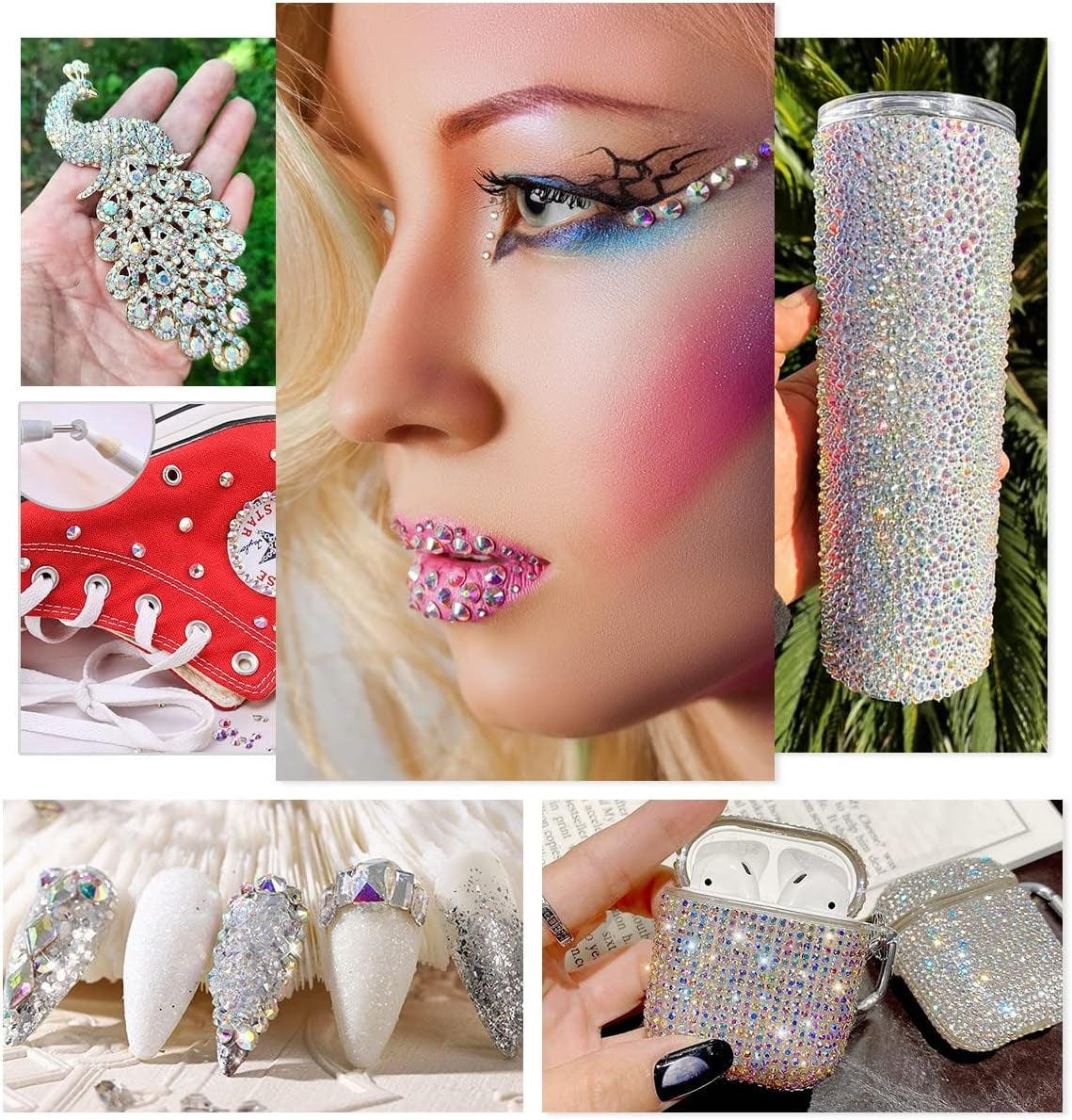 2630 piedras brillantes de cristal AB para uñas, 120 12 tipos de piedras brillantes grandes + 2510 6 tamaños de piedras redondas de cristal K9 para uñas, diamantes de imitación, diseños de uñas, dijes de uñas para arte facial