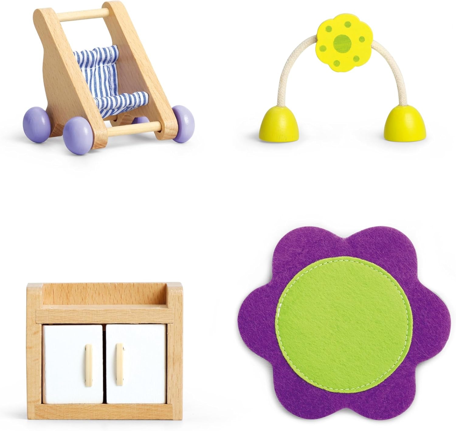 Hape Baby Room - Juego de habitación para muñecas de madera, muebles para muñecas, accesorios para casa de muñecas para niños pequeños, habitación para bebés en miniatura con columpio y accesorios, juego de rol para niños de 3 años