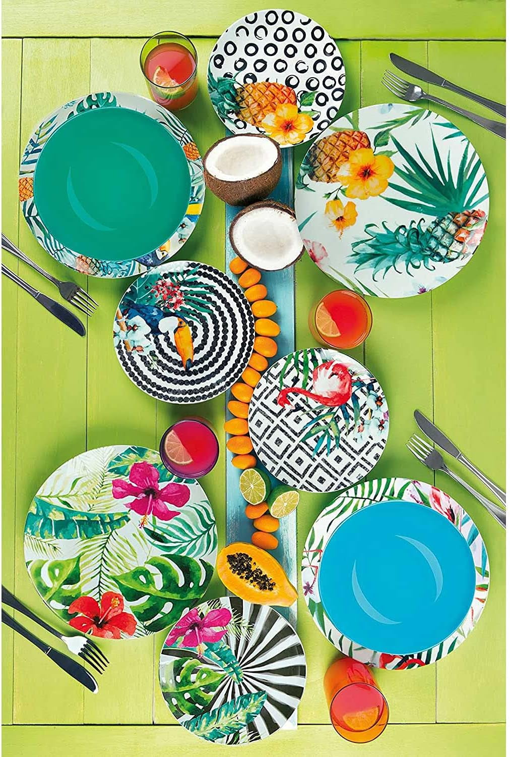 Excelsa Tropical Chic Juego de platos, 18 piezas, Porzellan, mehrfarbig