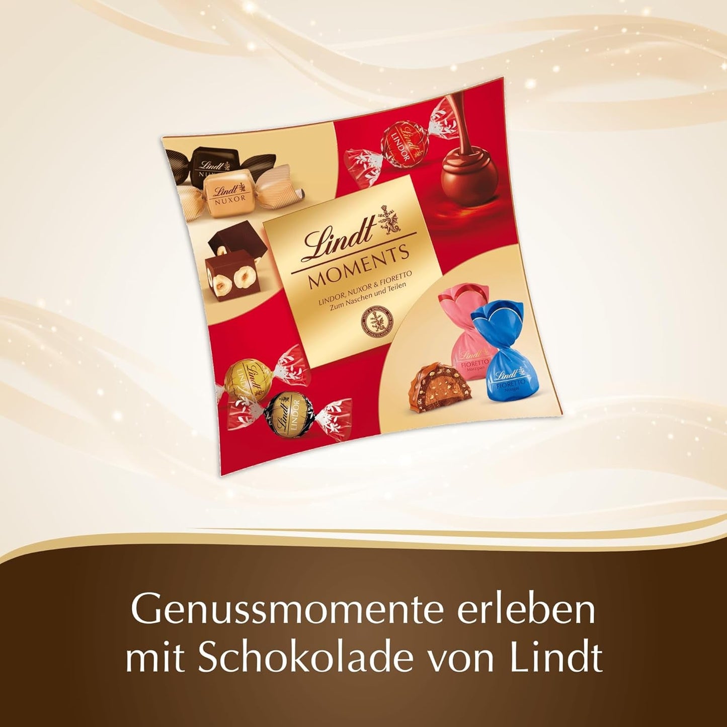 Chocolate Lindt | Caja Lindt Momentos | 223 g | Mezcla refinada de las mejores trufas LINDOR, cubos NUXOR con sabor a nuez y FIORETTO crujiente | regalo de chocolate