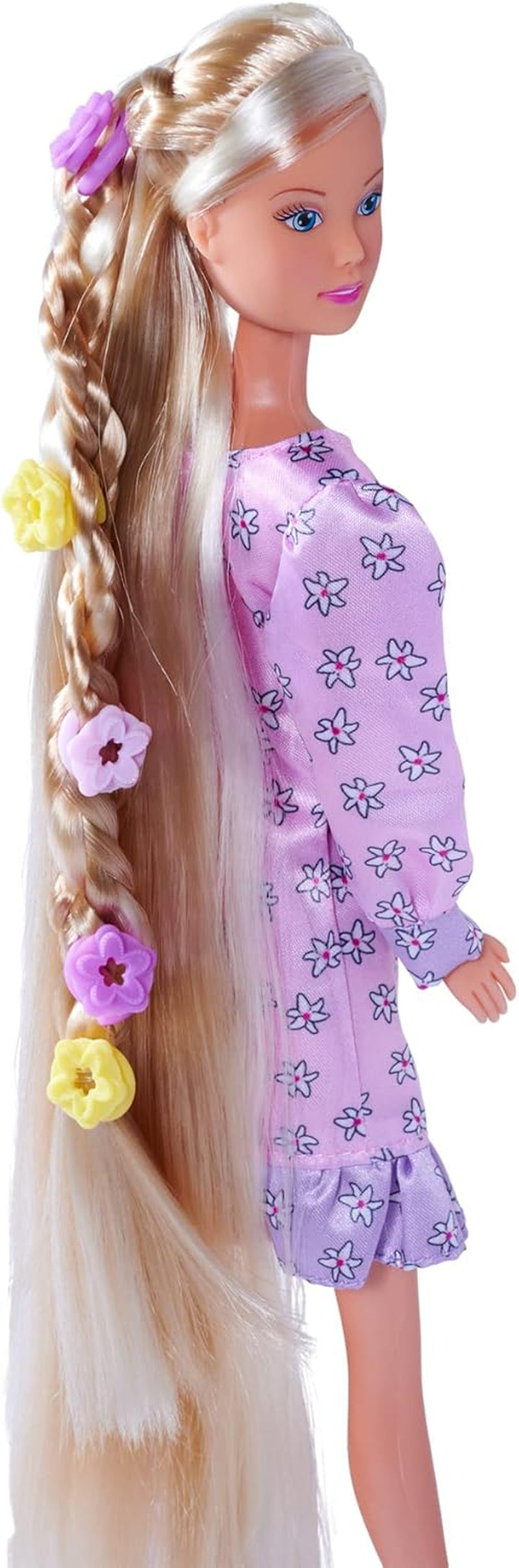 Simba 105733640 - Steffi Love Flower Hair, muñeca con pelo extra largo, incluye 6 clips, accesorio para trenza y peine, 29 cm, a partir de 3 años