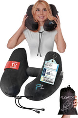FLOWZOOM AIR Almohada Inflable para el Cuello con Capucha - Almohada para el Cuello de Avión - Almohada de Viaje - Almohada para el Cuello de Viaje Inflable Rápido - Almohada para Avión - Almohada de Viaje - Almohada para el Cuello Adulto (Gris) Naty Shop Almohadas Ortopédicas Cervicales 4) Negro - Talla M