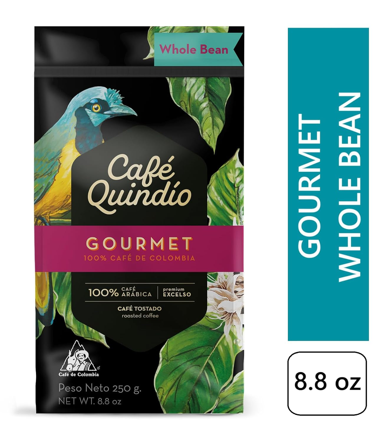 Café Quindio Gourmet - Café Especial - Café 100% Arábica en Grano, Colombia, 250g - ideal para máquinas portafiltro, máquinas totalmente automáticas, café filtrado o prensa francesa