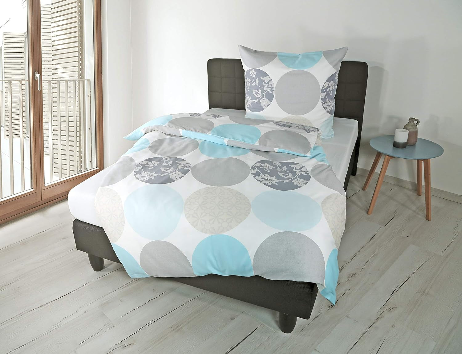 Ropa de cama Bierbaum, maco-satén, Diseñado en Alemania, modelo 6383 turquesa 02, 155X220 Cm + 80X80 Cm, tamaño confort Camas y Mantas Besuche den Bierbaum-Store