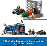 LEGO City Camión de policía con laboratorio, set de policía cuádruple y camión de juguete para niños, regalo para niños y niñas a partir de 7 años, además de 5 minifiguras: 2 policías, 1 científico y 2 ladrones 60418 Juegos de construcción Beuche den LEGO-Store