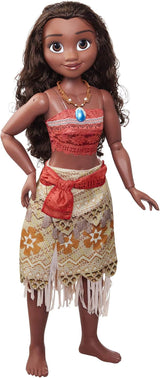 Disney Princess Vaiana, 80 cm große Spielpuppe von Jakks Pacific, bewegliche Puppe, mit Bürste zum Kämmen ihrer welligen Locken, vom Film Inspired Kleid, abnehmbare Halskette mit Anhänger