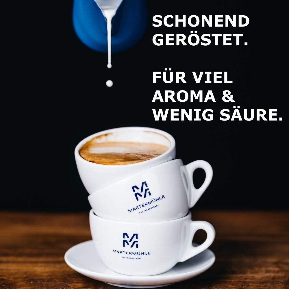 Martermühle Crema Espresso Fuerte 500g | Arábica/Robusta | Sabores: Cacao oscuro, avellana | Granos de espresso enteros ligeramente tostados, baja acidez
