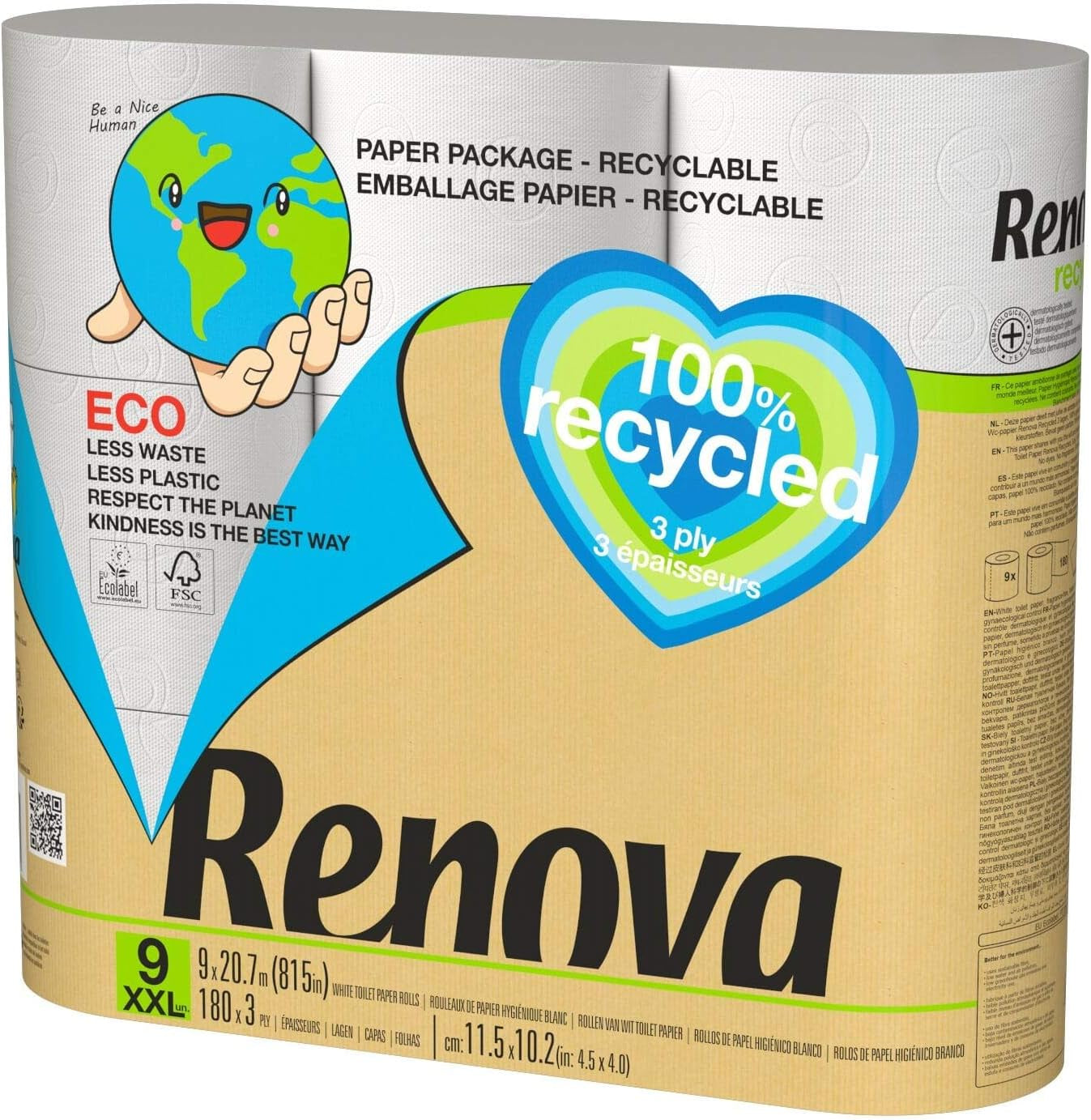 Renova Papel higiénico 100% RECICLADO 9 rollos, blanco, normal