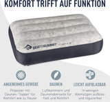 Sea to Summit - Almohada de viaje Eros Down L - Ultraligera e hinchable - Material 10D - Almohada de plumón premium - Antideslizante - Para senderismo y acampada - 42 x 28 x 12 cm - Gris - 95 g Naty Shop Almohadas de viaje