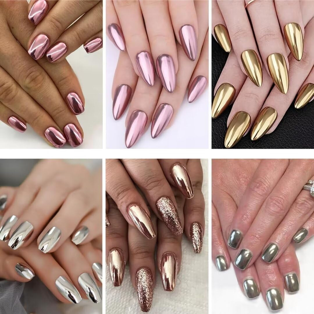 BISHENGYF Polvo de uñas cromado de oro rosaNeue Upgrade Grosse Kapazitä Chrom PulverSuper-Spiegeleffekt Metall Mirror Chrome Powder -Neon Glassy Pearl Effect Glitter Nagelkunst Pulver para salón de bricolaje