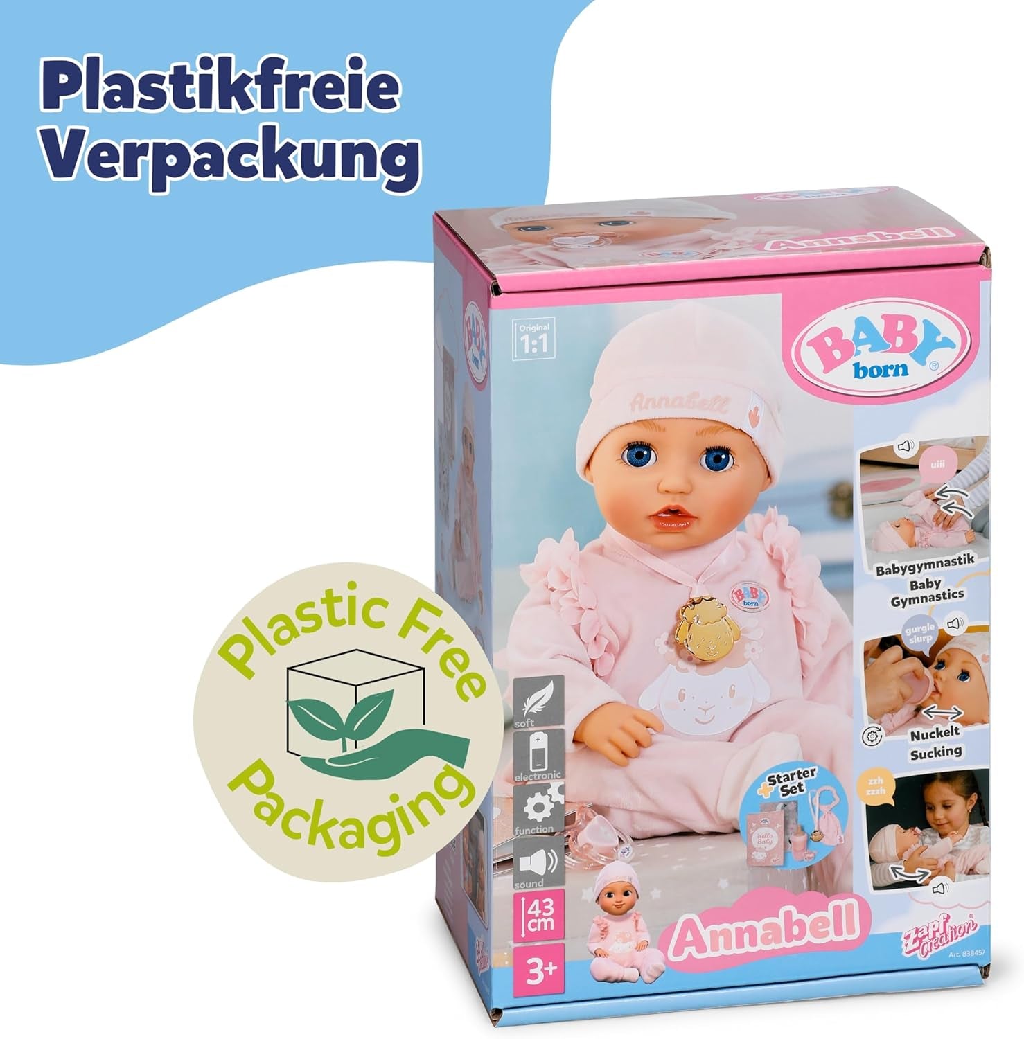 BABY Born Annabell 43 cm - Muñeca blandita con 7 funciones electrónicas y sonido - Apto para niños a partir de 3 años - La muñeca incluye accesorios - Requiere pilas