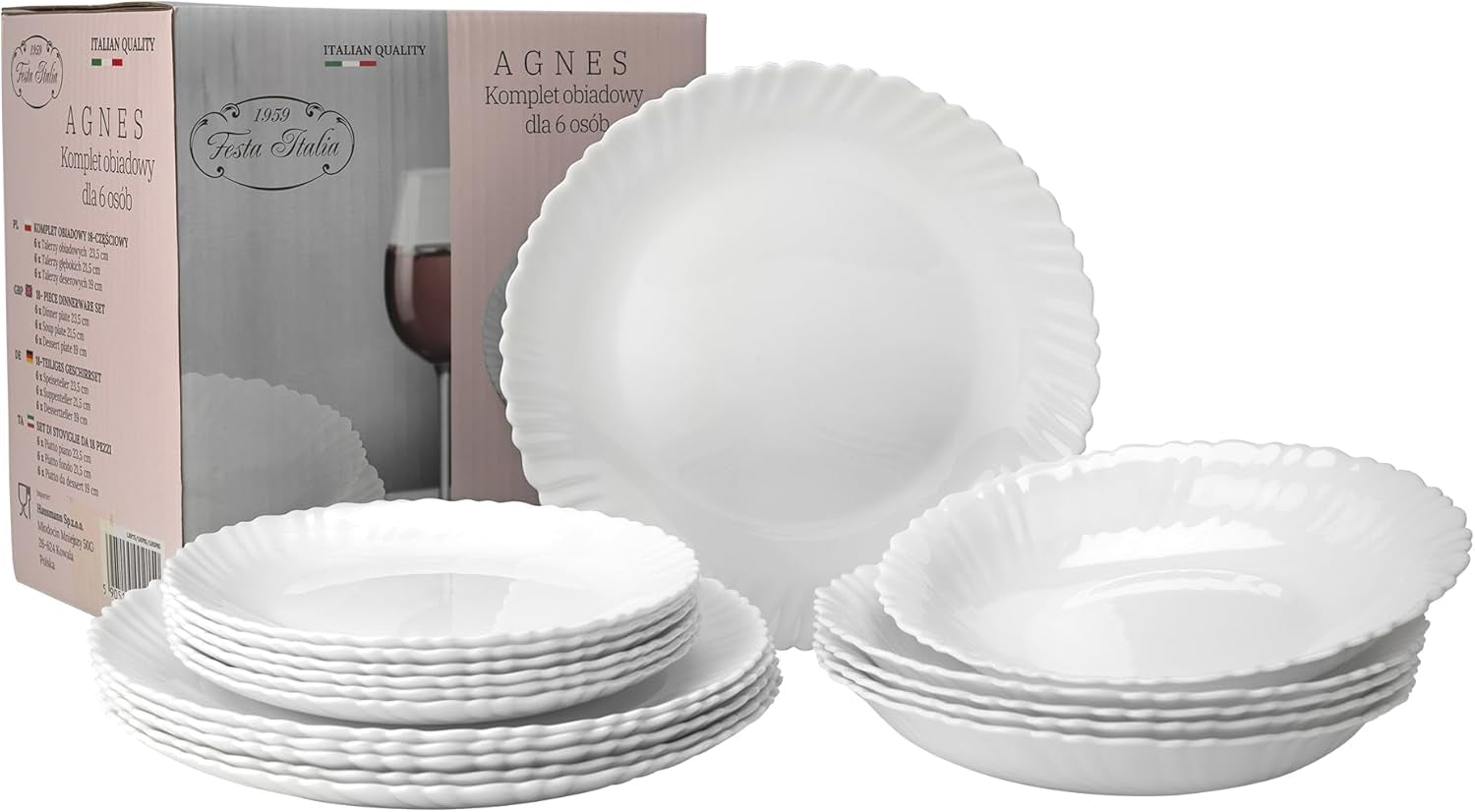 Juego de Vajilla para 6 - 18 Piezas - Juego de Vajilla de Vidrio Opal - Juego de Vajilla Blanca - Juego de Tazones y Platos - Vajilla Moderna - Platos - Servicio de Mesa - Juego de Vajilla para 6