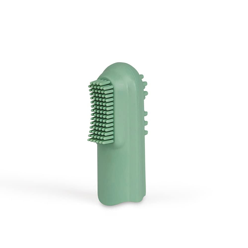 Anillo de dentición para bebés de caucho natural orgánico Goma de masaje Suave sin BPA Promueve el diseño de dinosaurio motor fino (639-V1) Cepillo de dientes de caucho natural para dedos