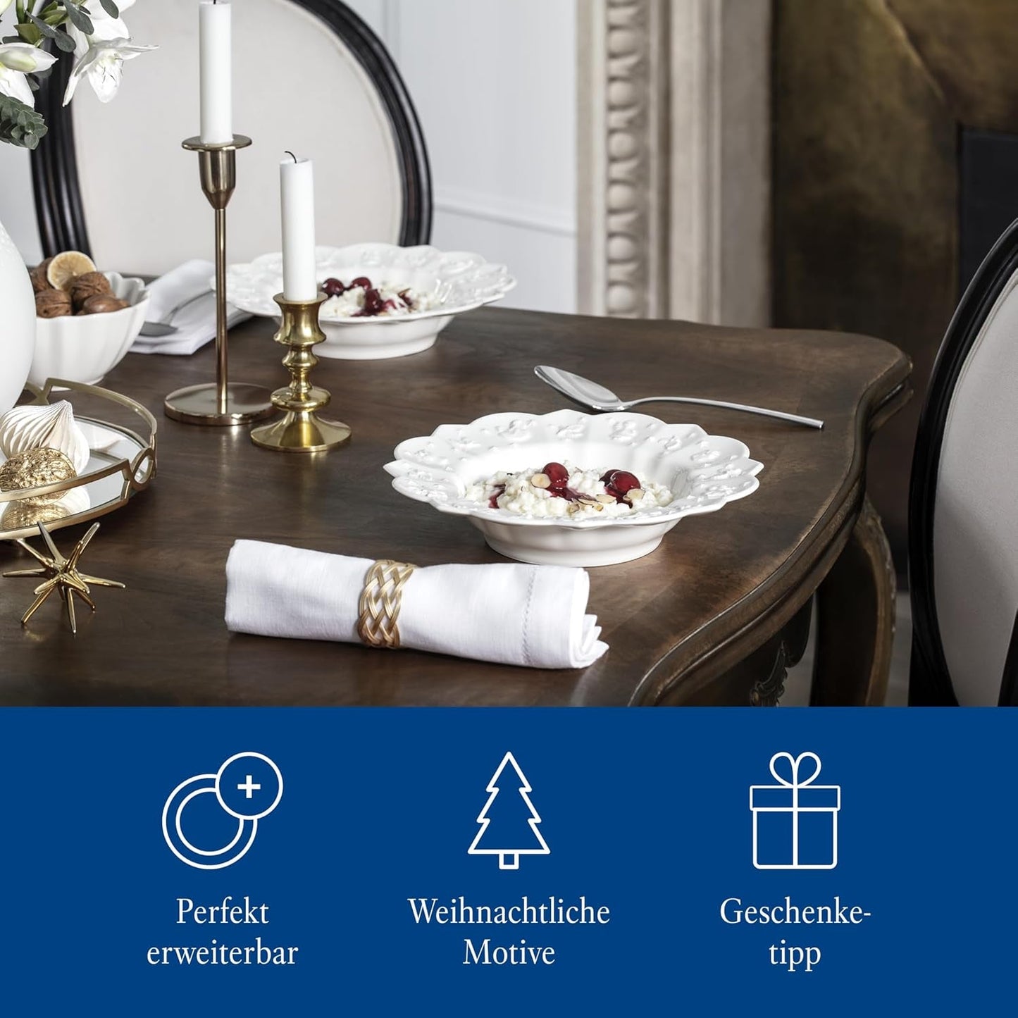 Villeroy & Boch Toy's Delight Royal Classic Vajilla de 12 piezas, Apta para lavavajillas y microondas, Blanco, Platos, Vajilla para 4 personas, Vajilla navideña, Juguetes, Porcelana Premium
