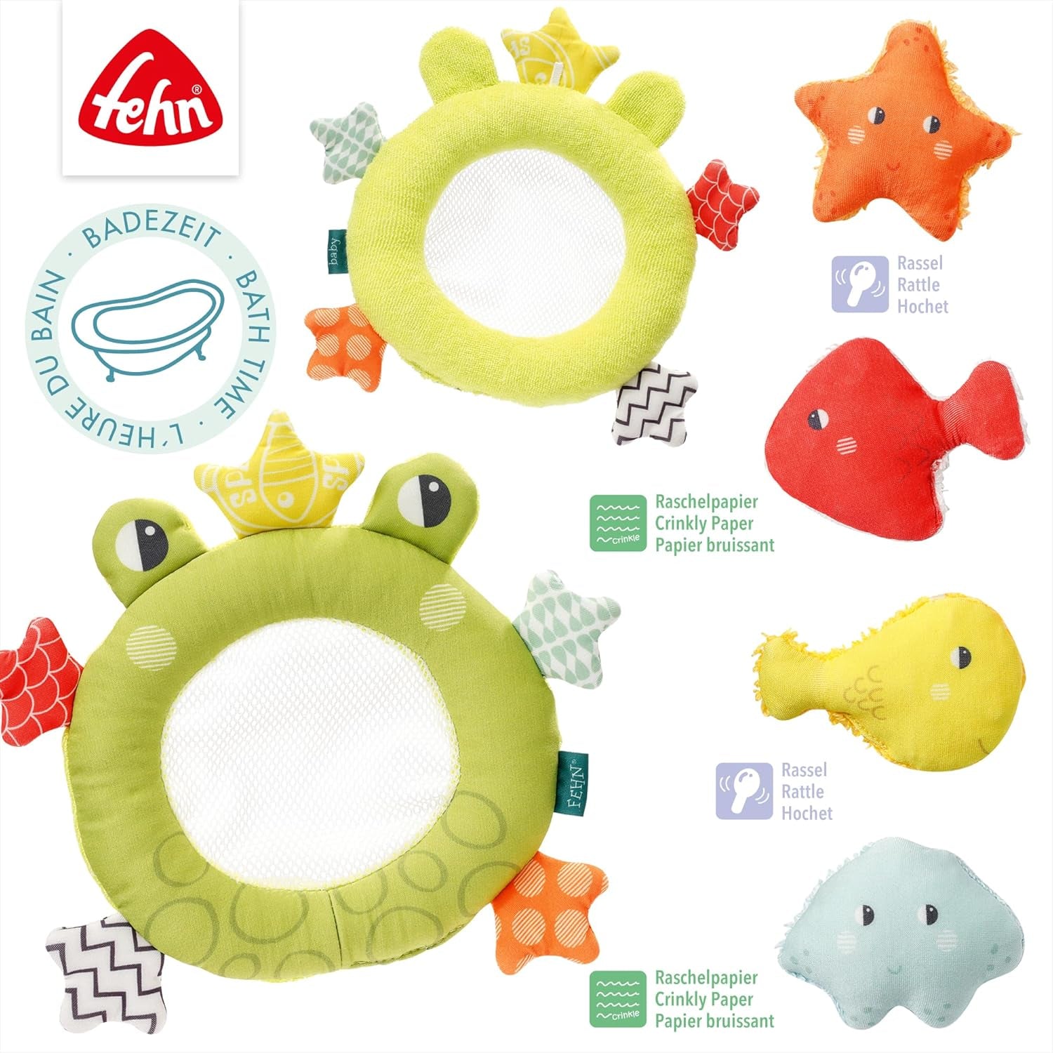 Red de baño Fehn rana - Juguete de baño para bebé para la bañera - Juguete de agua flotante para divertirse en el baño - Juguete de baño para bebés y niños pequeños a partir de 0 meses Baby Toys Naty Shop