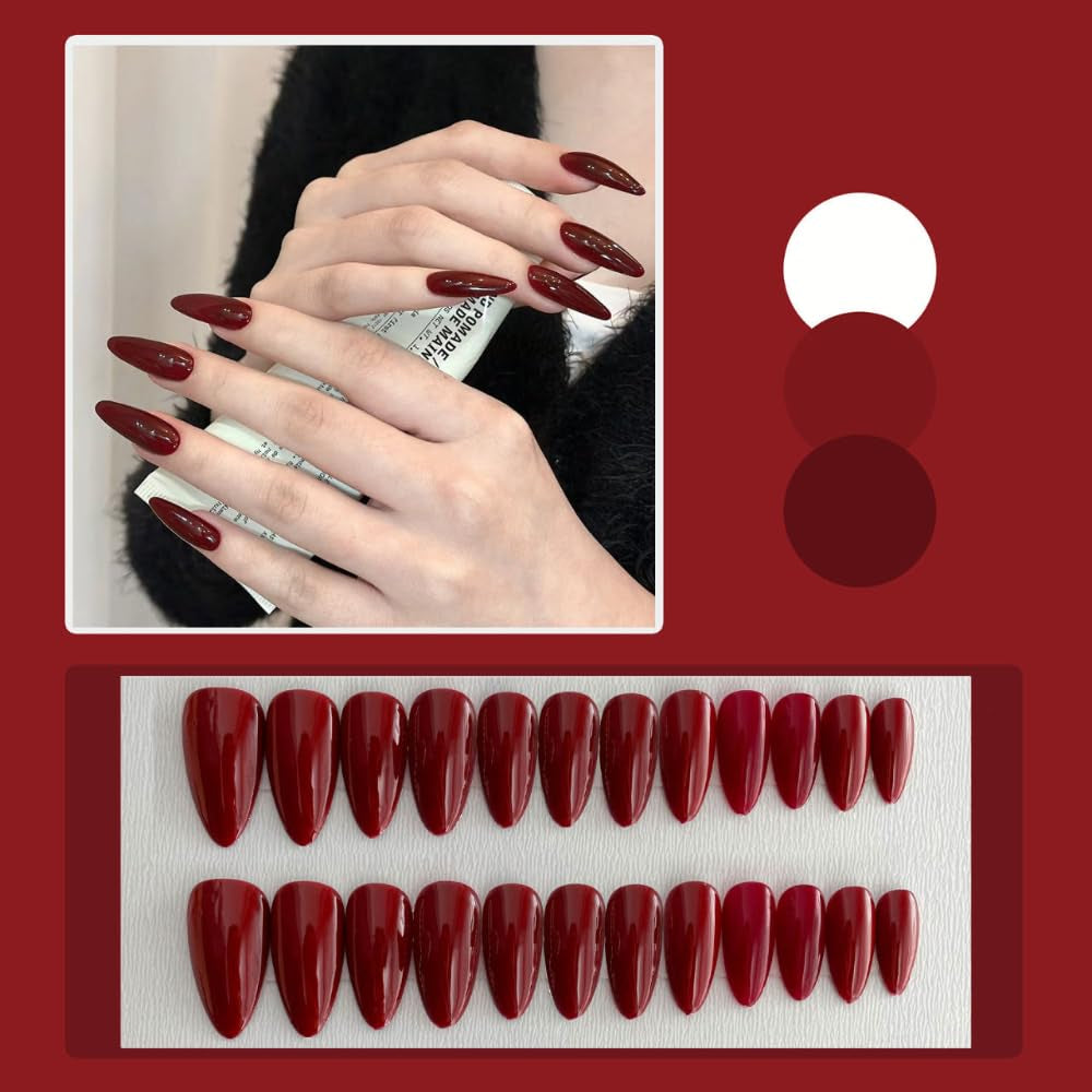 Uñas artificiales, Almendra francesa, Largas, Uñas artificiales con pegamento, Para mujer, Niña, Complementos o idea de regalo, Para boda, cumpleaños, Navidad, San Valentín