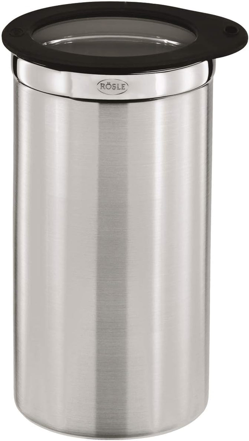 RÖSLE Caja de café con tapa, acero inoxidable 18/10, 10 cm y medida de café, cuchara de café de alta calidad para dosificar fácilmente el café molido, acero inoxidable 18/10, 17 x 3,7 x 2,7 cm, plateado Cajas para guardar alimentos Naty Shop
