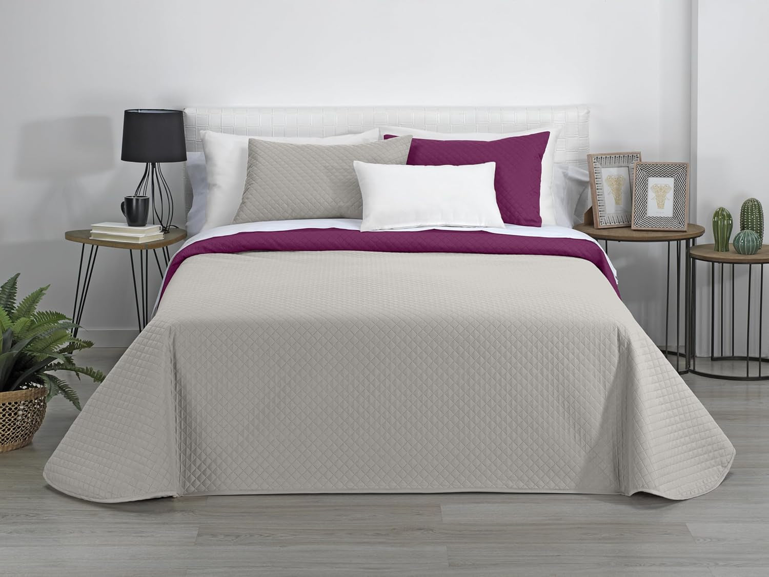 Estoralis | AVA | Colcha boutique reversible | Para todas las estaciones | Color - Beige/Fucsia | Para cama de 105 Cm. (200 X 270 Cm. Ancho X Alto) | Edredón acolchado Edredones y colchas Naty Tienda