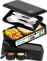Umami Fiambrera para Adultos, Fiambrera Bento Apilable con 4 Cubiertos y Compartimentos, Fiambrera para Adultos, Ensaladera para Llevar, Fiambrera para Picnic/Oficina, Gris Antracita, 1500ml Naty Shop Fiambreras para Alimentos Negro Mate L - 1200 Ml