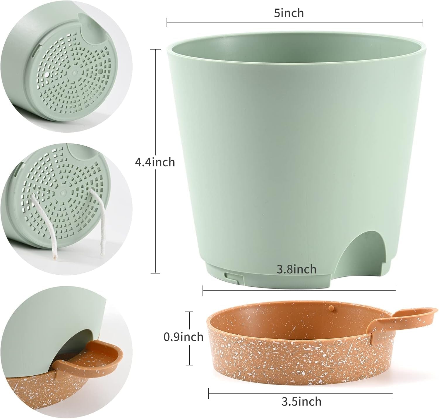 Macetas 6 Piezas Macetero con autorriego de 12,7 cm Macetero de Alto Drenaje para Interiores y Exteriores con Bandeja de depósito y Borde de Riego Macetero de jardín