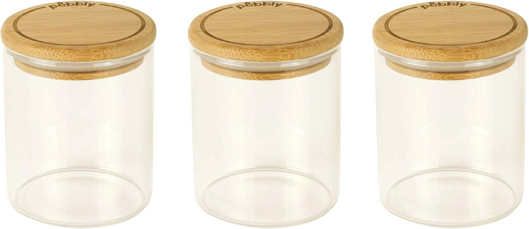 Set de 3 Recipientes cuadrados de vidrio con tapa de bambú-800ml, vidrio borosilicato, bambú, silicona, natural, 11 x 11 x 11 cm Cajas de conservación de alimentos Naty Shop Set de 3 Boîtes À Épices -180Ml