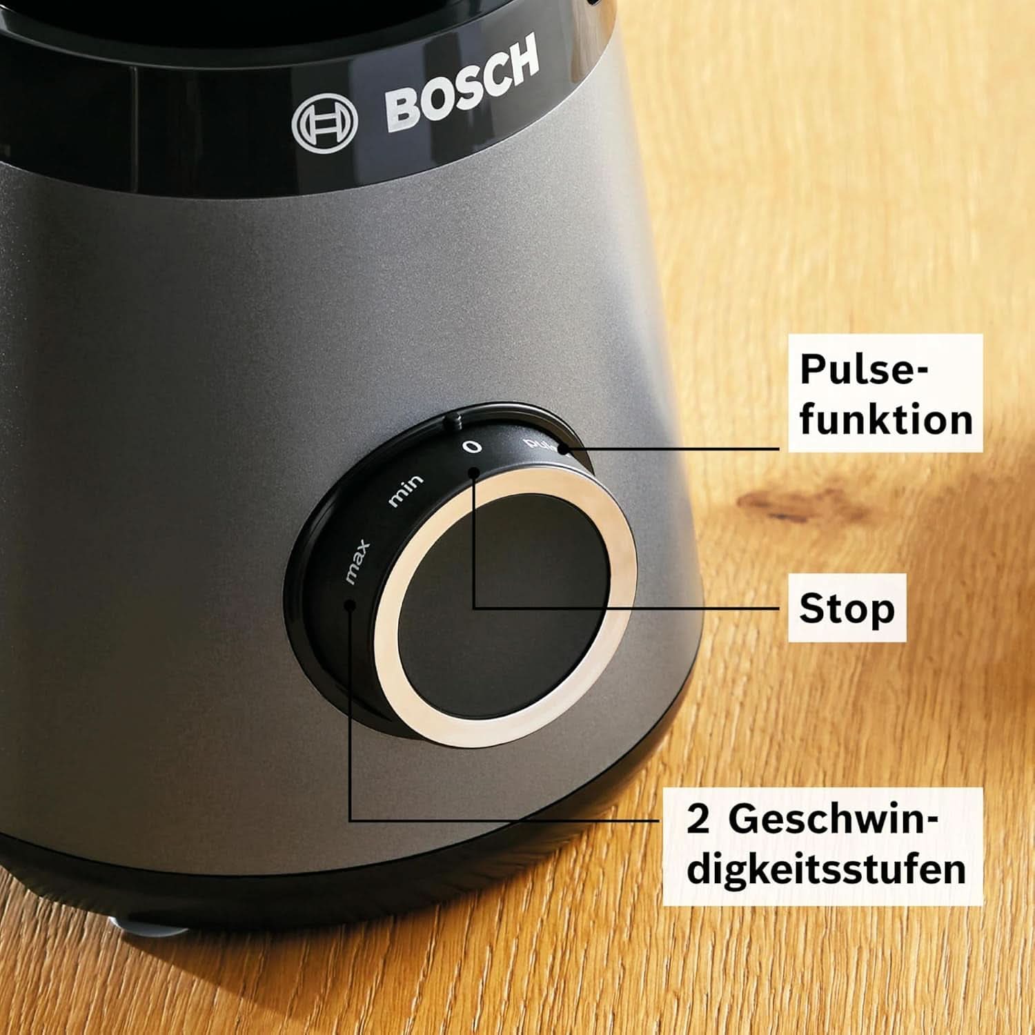 Bosch Batidora de pie Vitapower Serie 4 MMB6174SN, Verbesserte Version, Hochwertige Edelstahl-Klingen, 1.5L Glassbehälter, 0.6L To-Go-Flasche, Spülmaschinenfeste Teile, 30.000 U/Min, 1200 W, Silver Kitchen Naty Shop