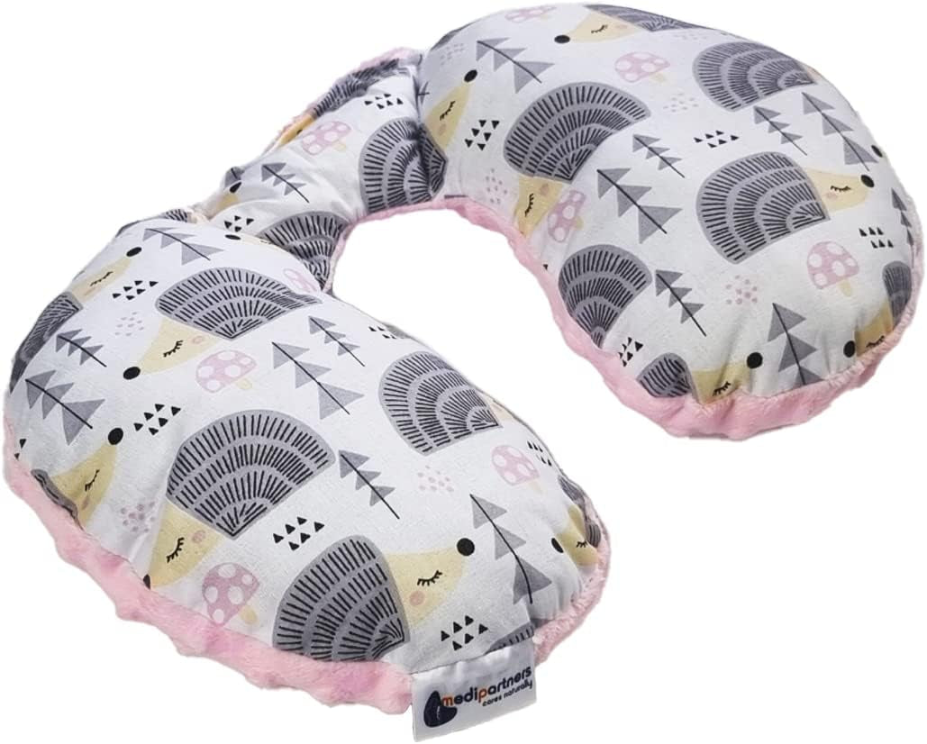 Medi Partners Almohada para el cuello para bebé Soporte para el cuello 100% algodón / Minky Almohada para el cuello para bebé para cochecito de coche Viajes Viajes Dormir Almohada para el cuello Snooze Roll (REH con Minky gris) Almohadas ortopédicas cervicales Naty Shop Erizo gris con Minky rosa claro