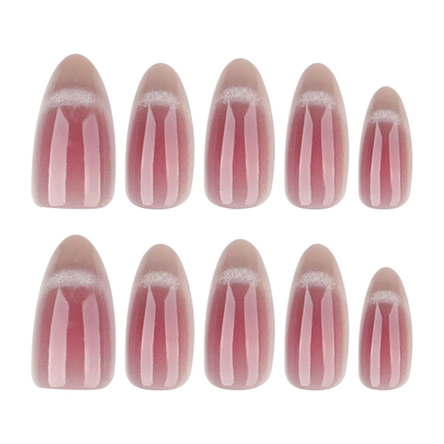 Moonglow Uñas Postizas Magnéticas Cortas, Rosa Almendra Rojo Degradado Brillo Ojo de Gato con Pegamento, Rosa Rojo Ombre Brillo Fototerapia Uñas Artificiales para Mujeres y Niñas