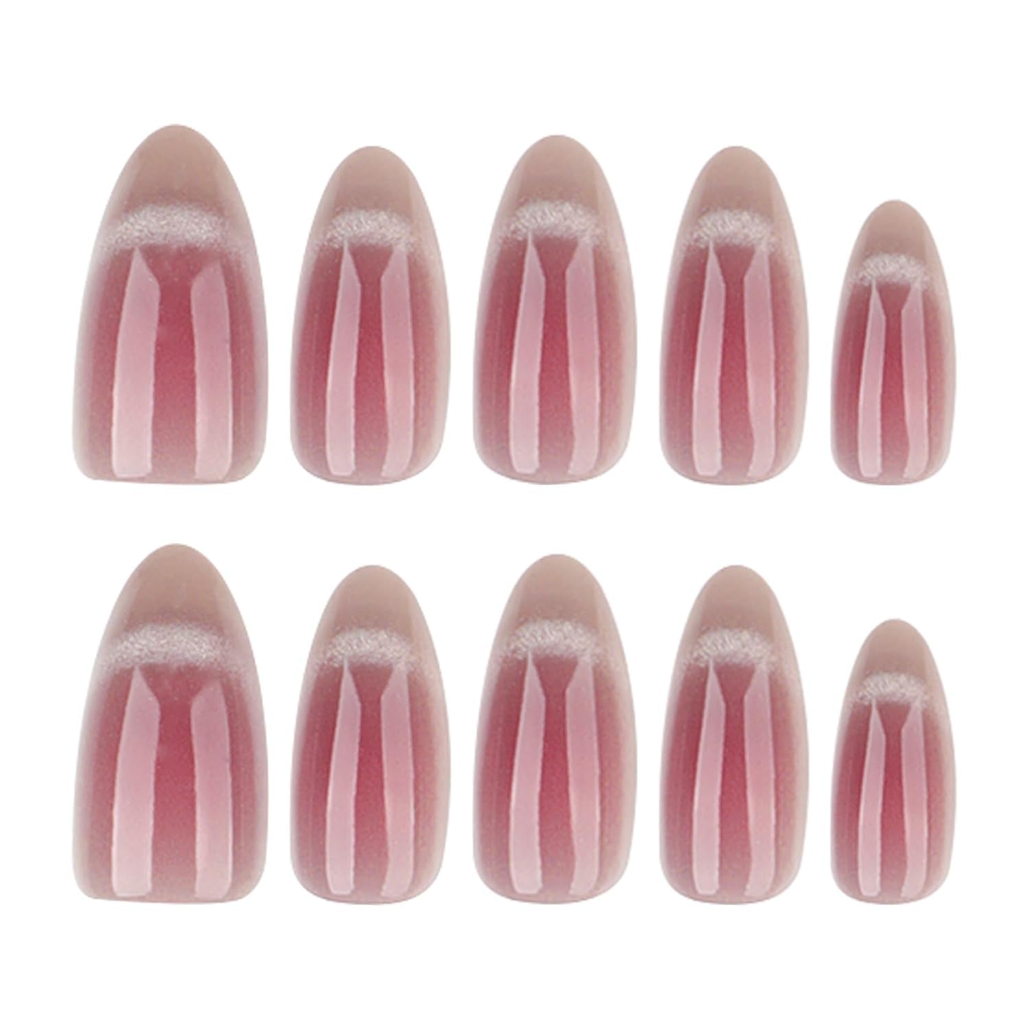 Moonglow Uñas Postizas Magnéticas Cortas, Rosa Almendra Rojo Degradado Brillo Ojo de Gato con Pegamento, Rosa Rojo Ombre Brillo Fototerapia Uñas Artificiales para Mujeres y Niñas