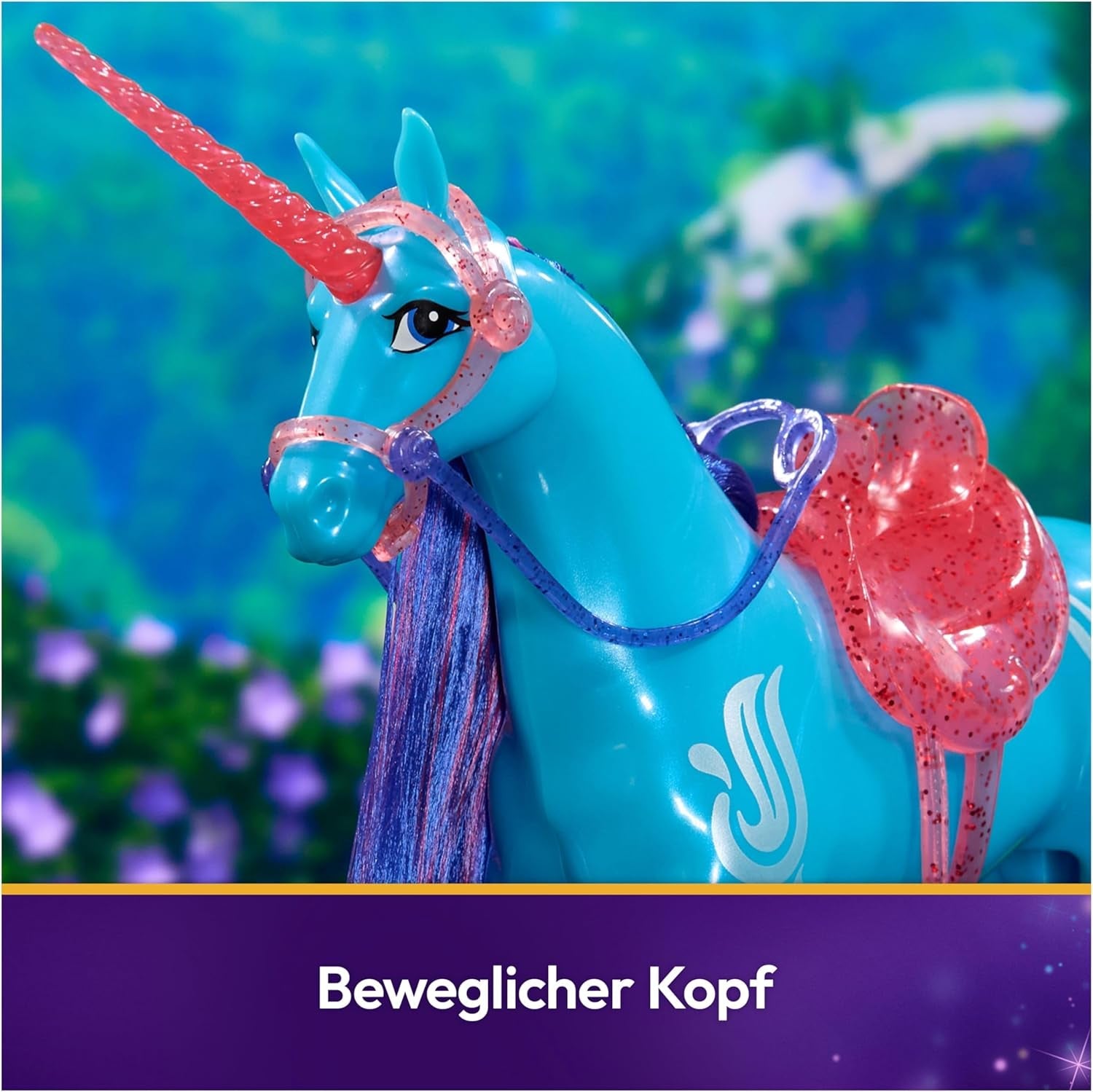 Unicorn River Unicorn Academy - Unicornio Isabel original de 28 cm de alto de la serie de Netflix, con melena y cola reales, brida, silla y cepillo extraíbles, para niños a partir de 4 años